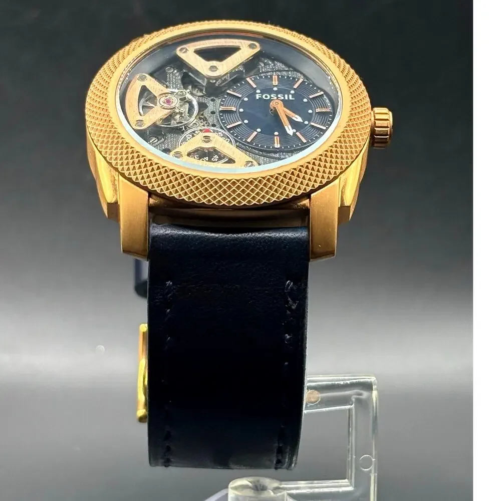 Fossil ME1158 Machine Twist Hybrid Rose Gold Blue Leather Men's Watch 45mm